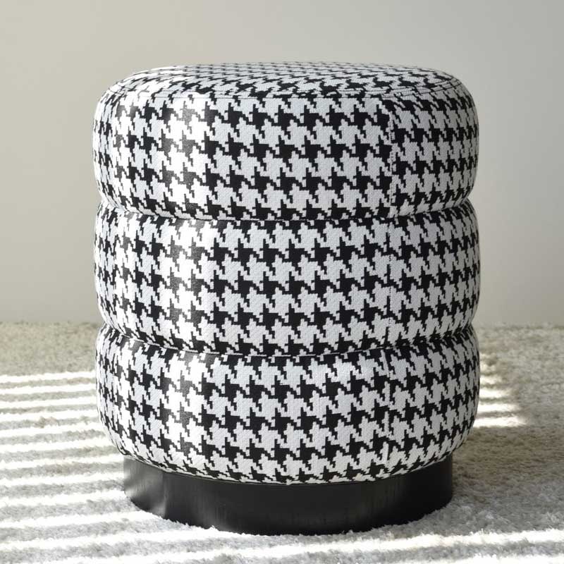 Pouf in upholstered in houndstooth white black