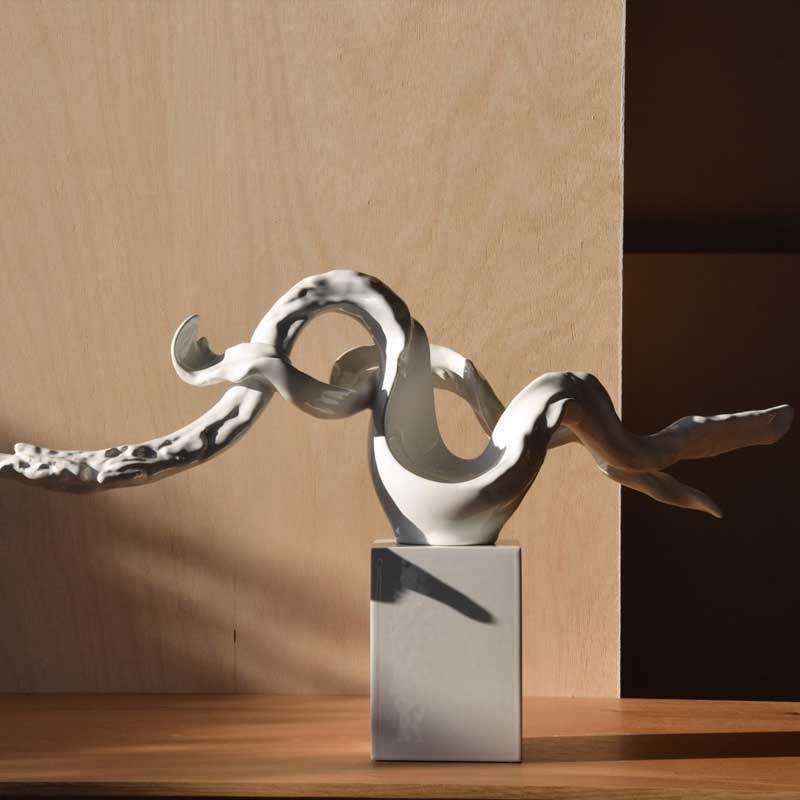 Abstract sculpture ceramic branch white