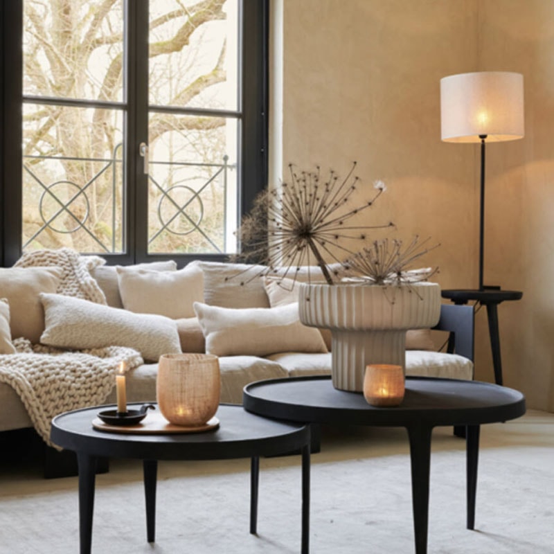 TOLFA Side Table + Floor Lamp – Ø40x135 cm, Matt Black