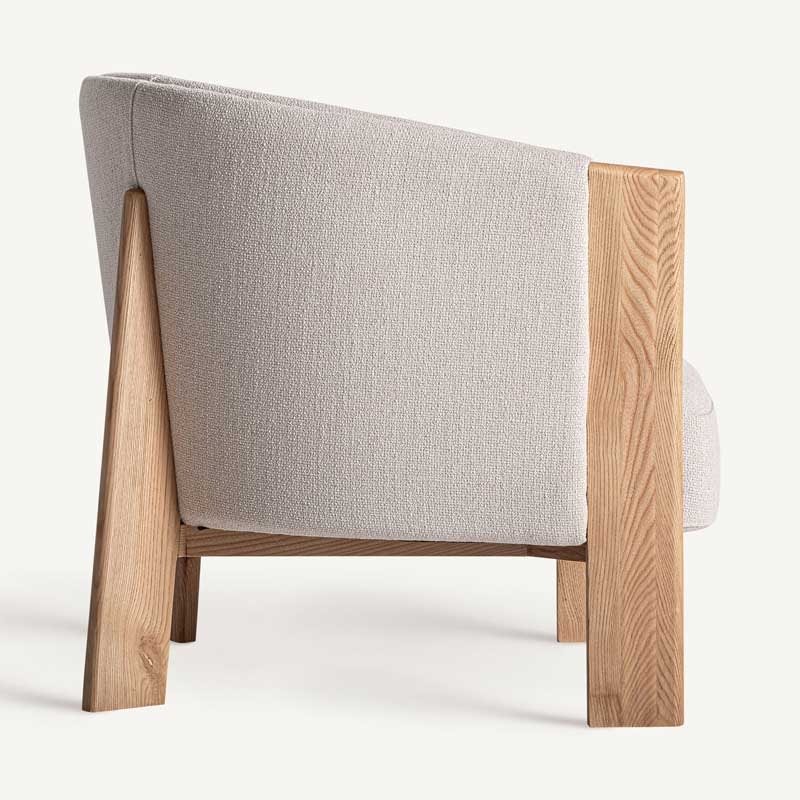 NARA Armchair – Oak Wood & Brown Polyester Upholstery (69×70×69 cm)
