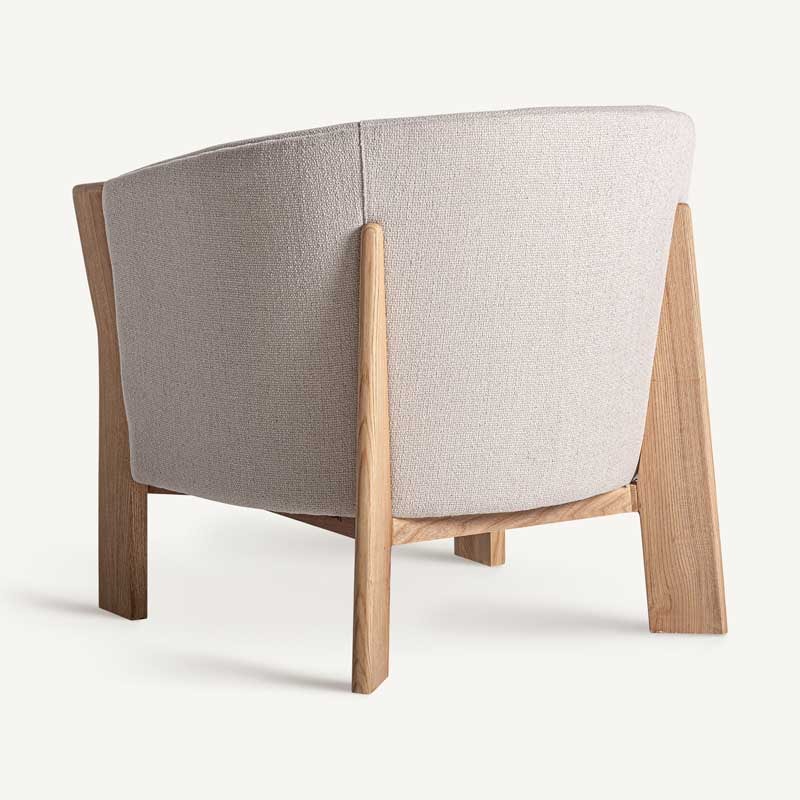 NARA Armchair – Oak Wood & Brown Polyester Upholstery (69×70×69 cm)