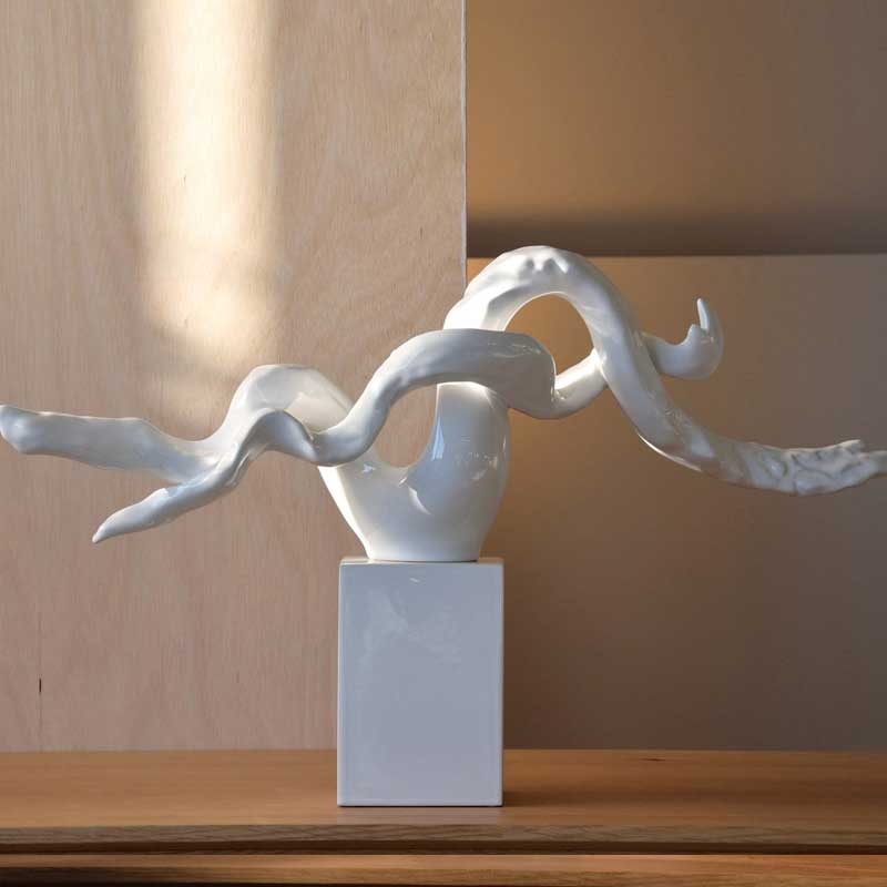 Abstract sculpture ceramic branch white