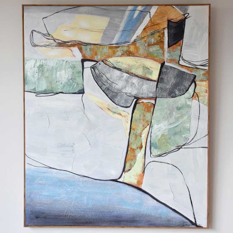 Painting Abstract "Blue green ochre N2"