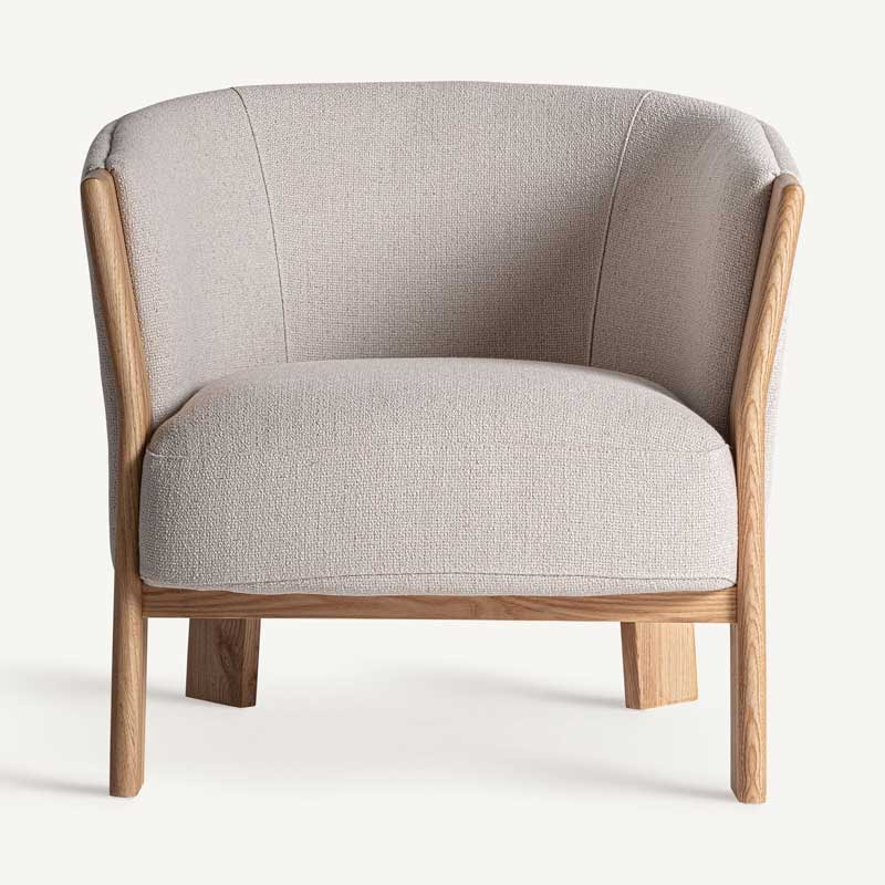 NARA Armchair – Oak Wood & Brown Polyester Upholstery (69×70×69 cm)